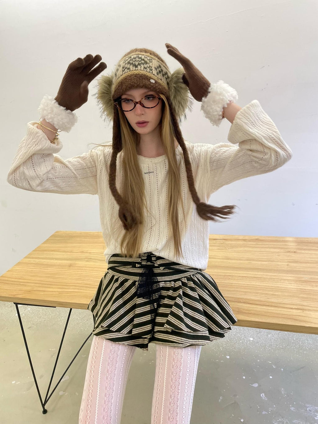 GGLOYDIUS Striped Knit Tie Front Tiered Women's Mini Skirts