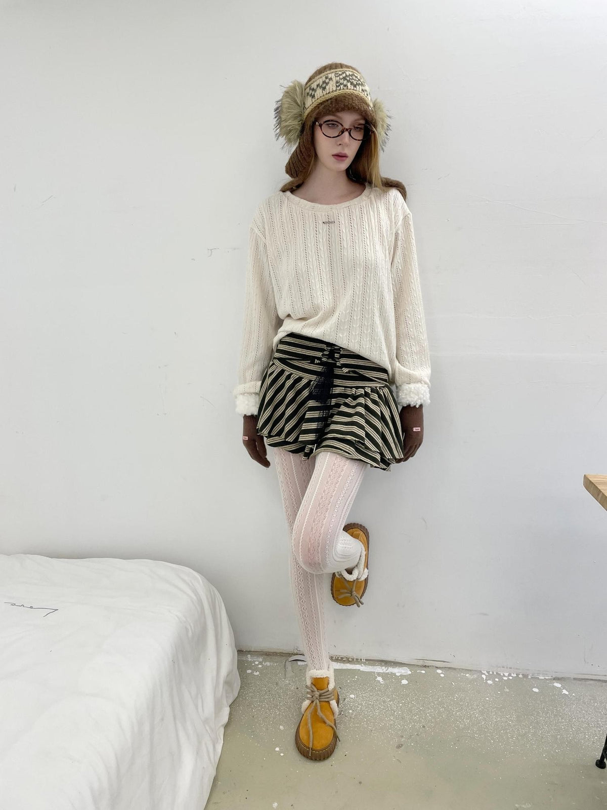 GGLOYDIUS Striped Knit Tie Front Tiered Women's Mini Skirts