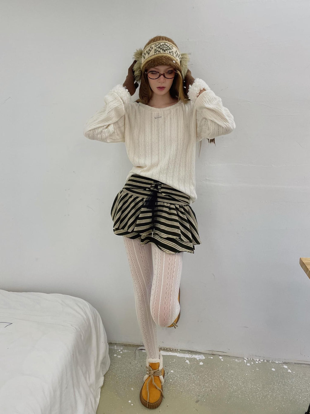 GGLOYDIUS Striped Knit Tie Front Tiered Women's Mini Skirts