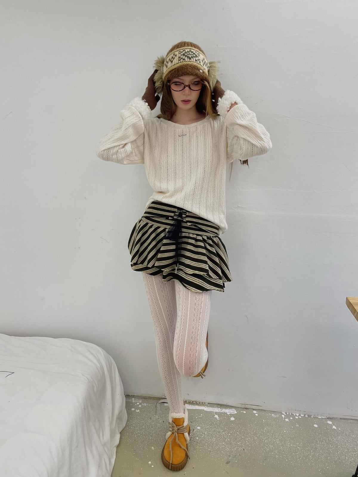 GGLOYDIUS Striped Knit Tie Front Tiered Women's Mini Skirts