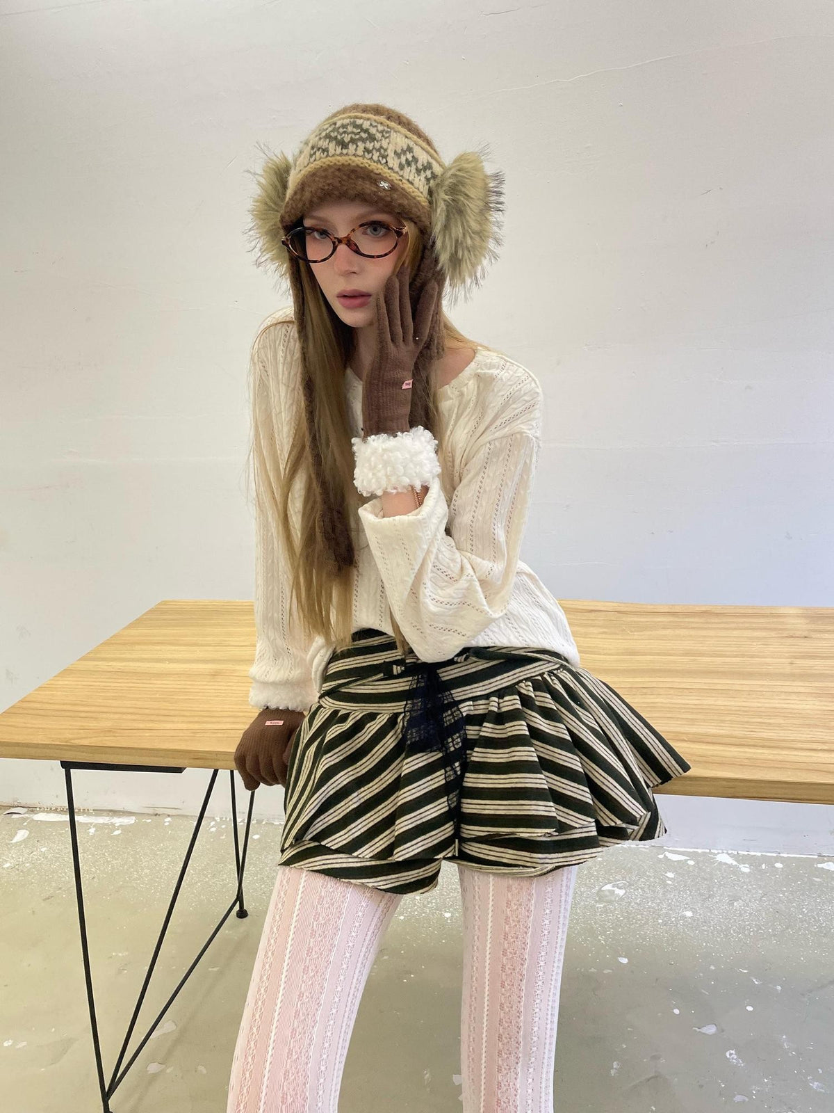 GGLOYDIUS Striped Knit Tie Front Tiered Women's Mini Skirts