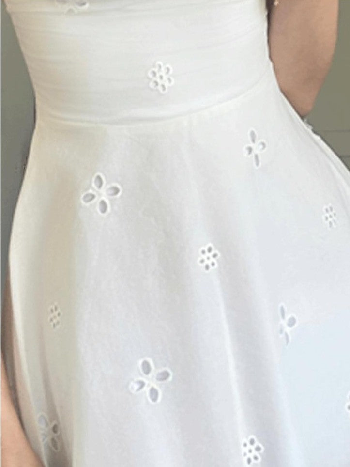 GGLOYDIUS V-neck Embroidered Cutout Slim Women's Cotton Slip Mini Dresses