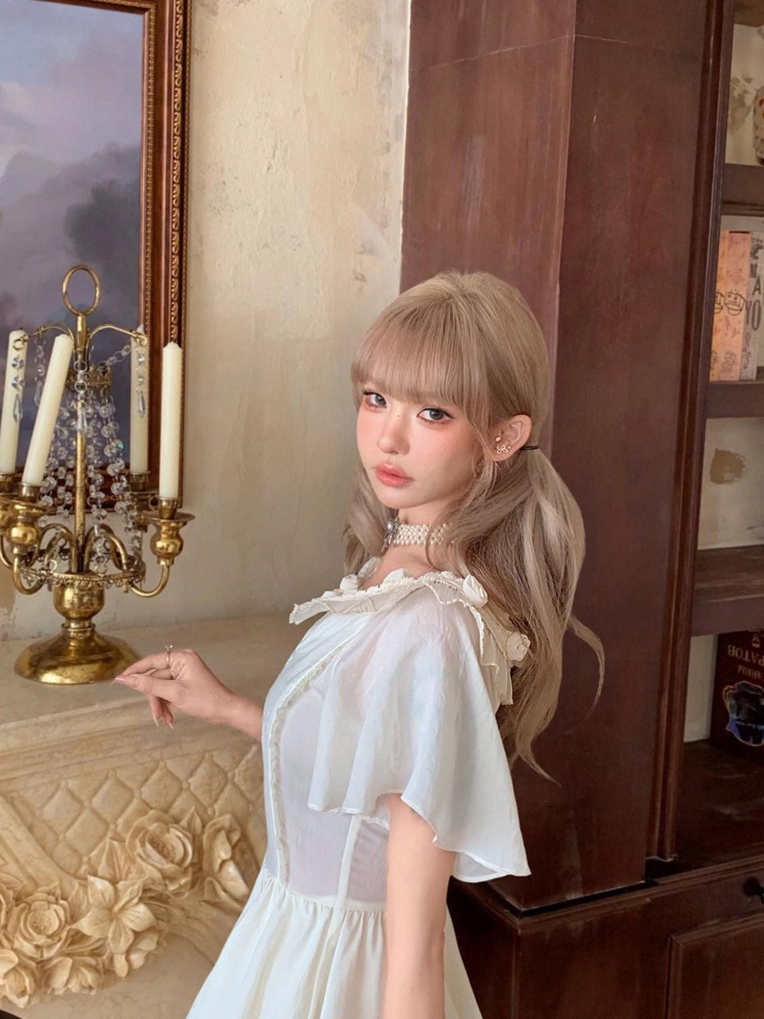 Girly Fancy Club Antique Doll Embroidered Ruffle Sleeve French Waist Women's Casual Mini Dresses
