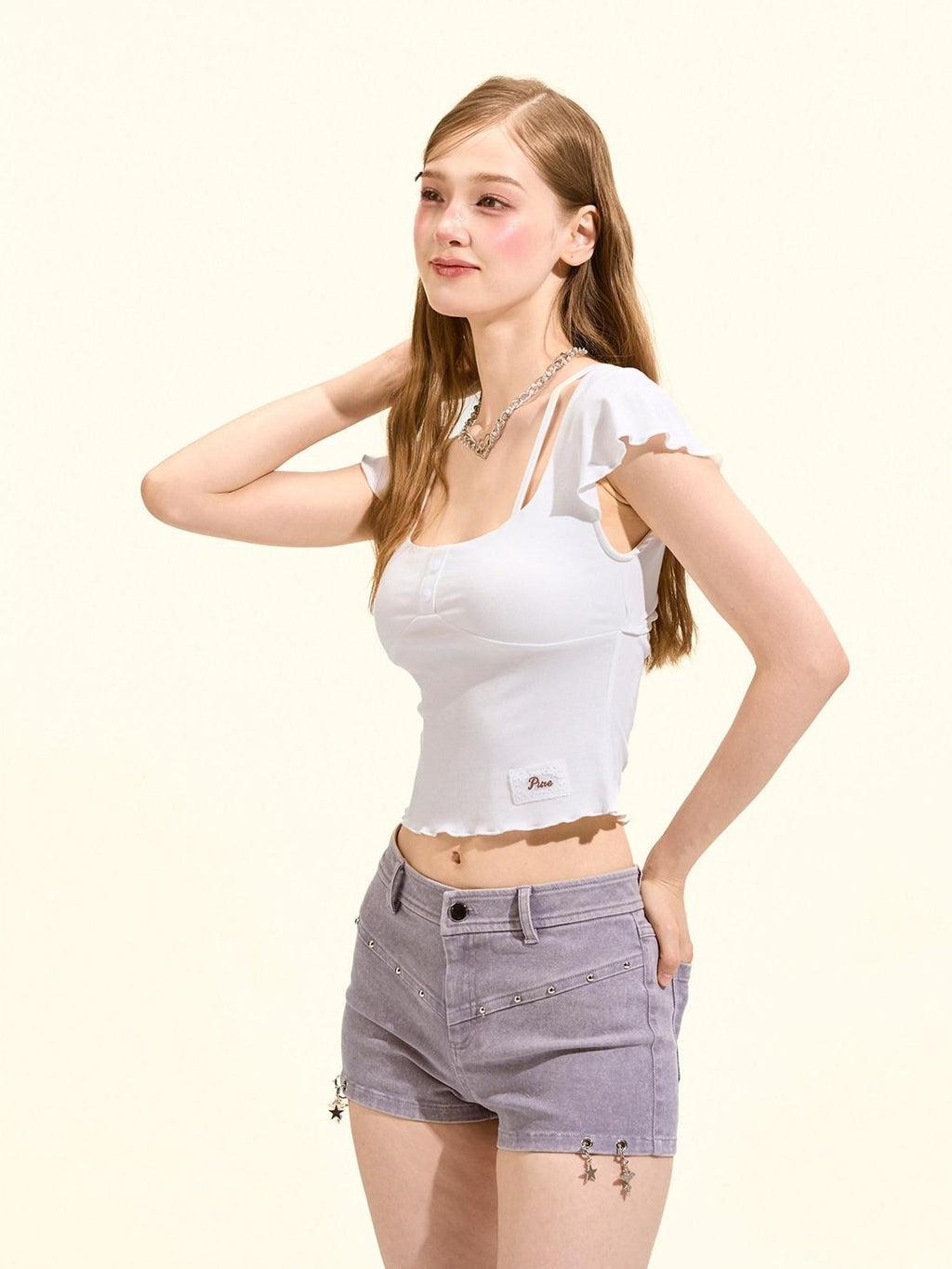 Girly Fancy Club Backless Knit Flutter Sleeve Cropped Slim Women's Lyocell Short Sleeve T-shirts
