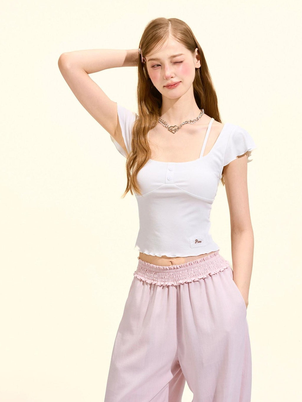 Girly Fancy Club Backless Knit Flutter Sleeve Cropped Slim Women's Lyocell Short Sleeve T-shirts