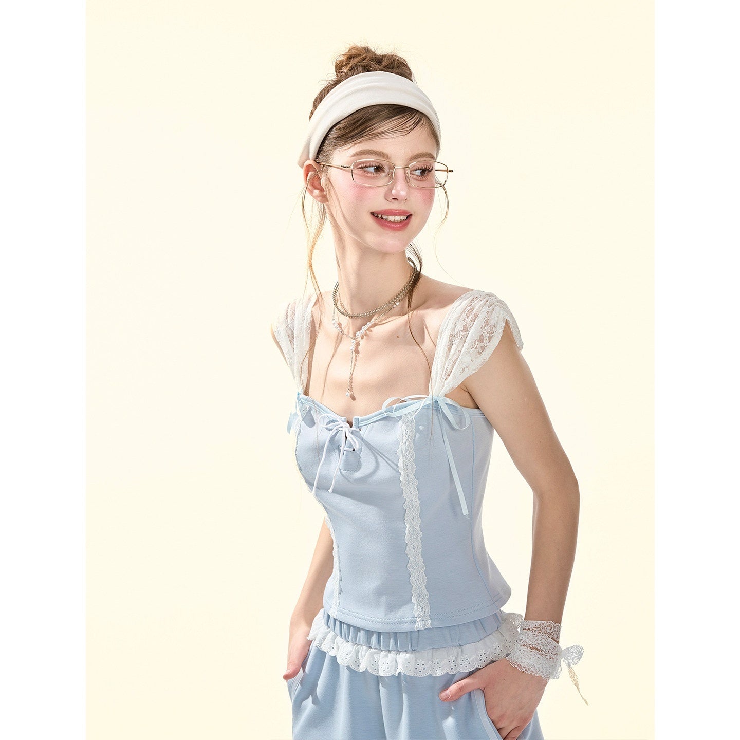 Girly_Fancy_Club_Ballet_Lace_Trim_Women's_Baby_Blue_Square_Neck_Sport_Top_&_Shorts_Sets_1037371583342_MISSTT