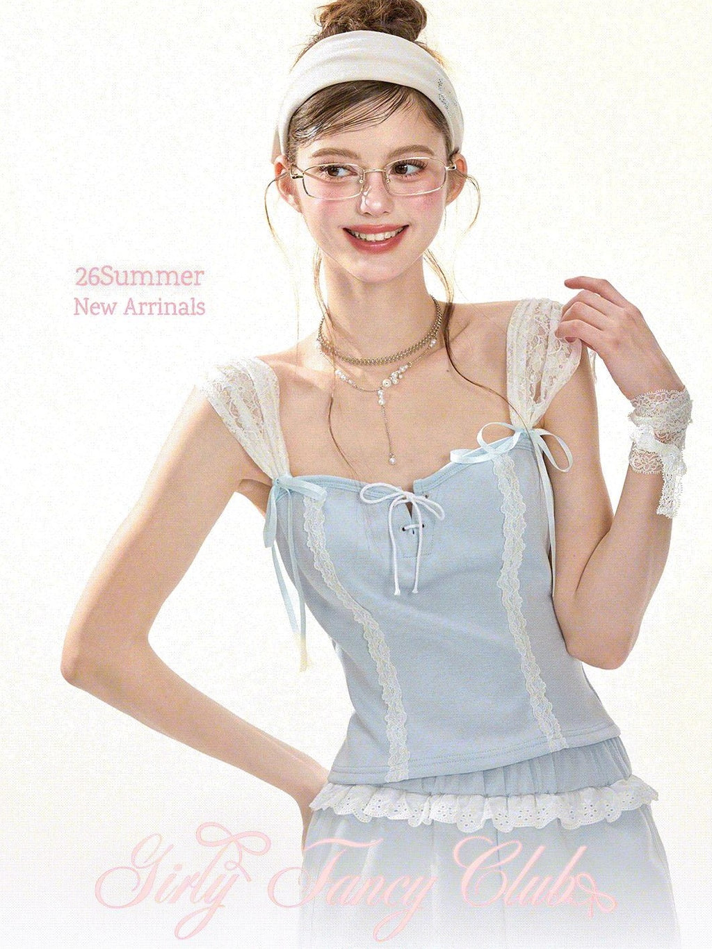 Girly Fancy Club Ballet Lace Trim Women's Baby Blue Square Neck Sport Top & Shorts Sets