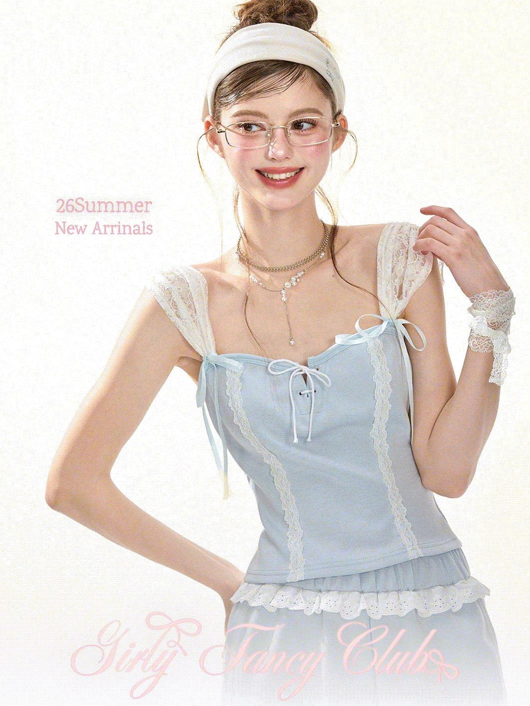 Girly Fancy Club Ballet Lace Trim Women's Baby Blue Square Neck Sport Top & Shorts Sets