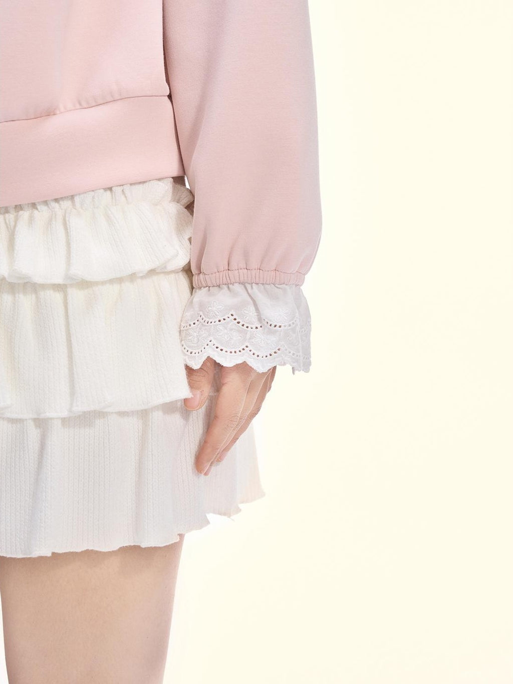 Girly Fancy Club Balletcore Polka Dot Patchwork Cream Pink Lace Trim Asymmetric Women's Sweatshirts