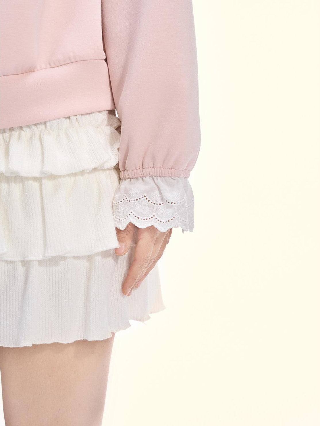 Girly Fancy Club Balletcore Polka Dot Patchwork Cream Pink Lace Trim Asymmetric Women's Sweatshirts