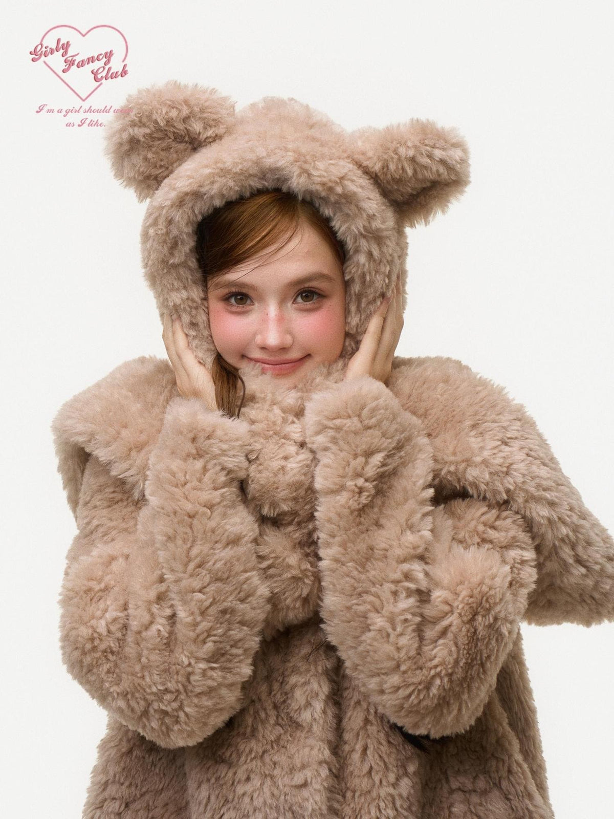 Girly Fancy Club Bear Ear Hooded Warm Loose Mid Length Women's Faux Fur Coats