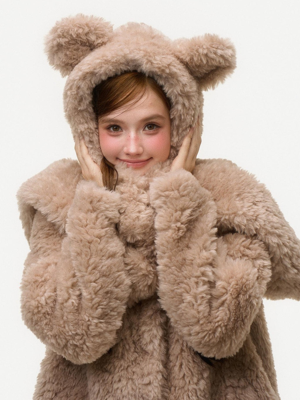 Girly Fancy Club Bear Ear Hooded Warm Loose Mid Length Women's Faux Fur Coats