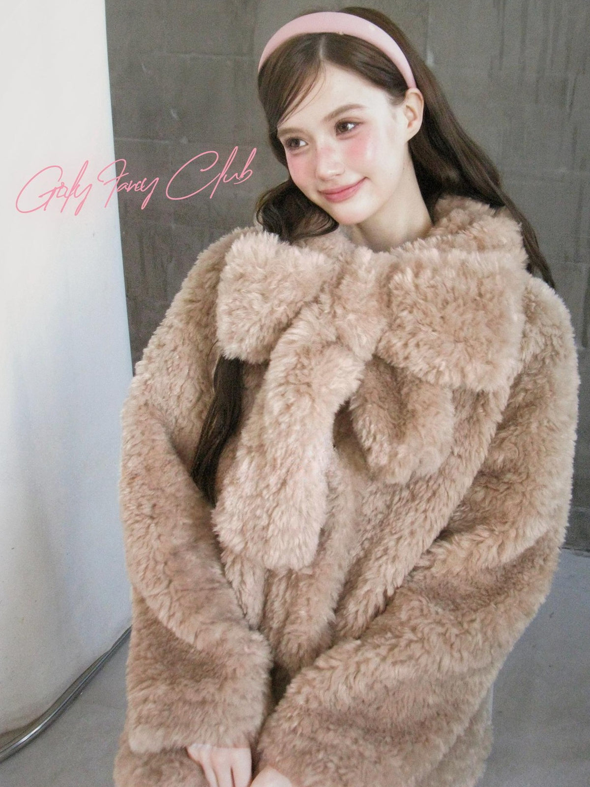 Girly Fancy Club Bear Ear Hooded Warm Loose Mid Length Women's Faux Fur Coats