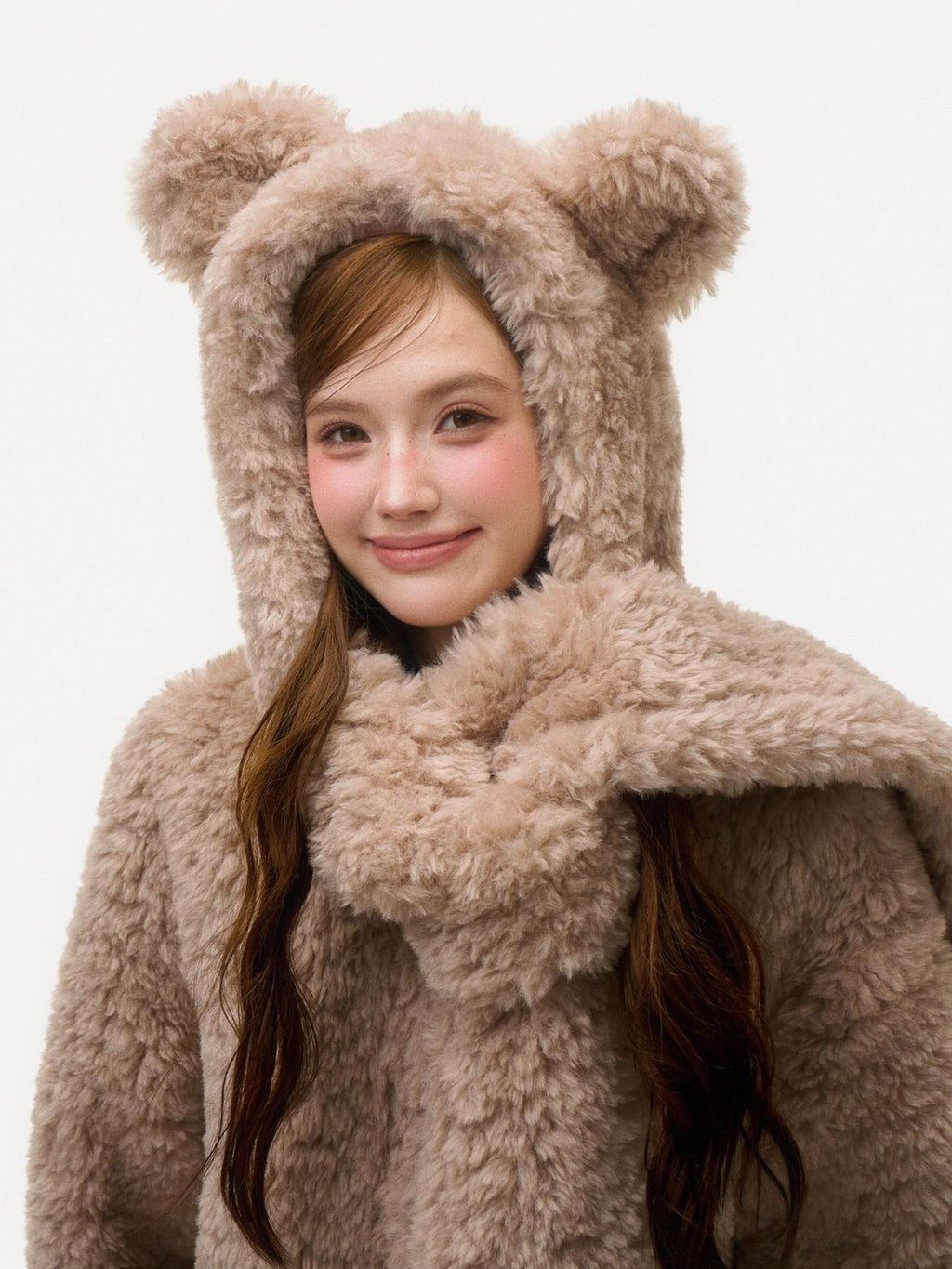 Girly Fancy Club Bear Ear Hooded Warm Loose Mid Length Women's Faux Fur Coats
