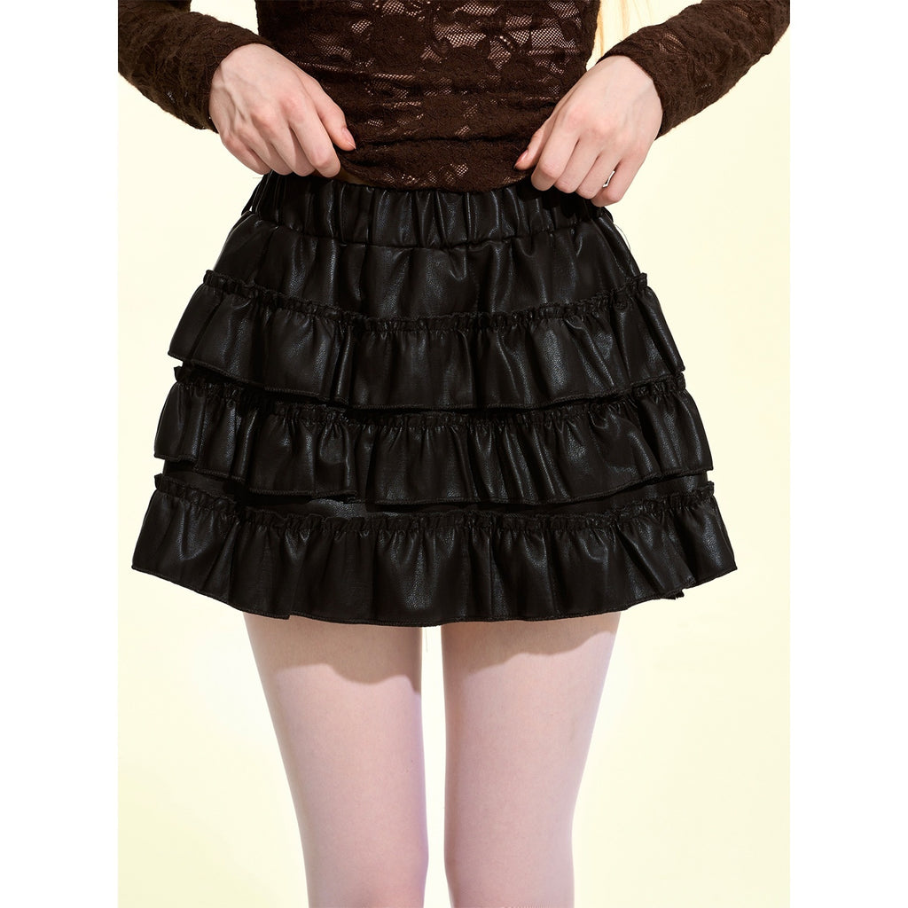 Girly_Fancy_Club_Black_Ruched_Ruffle_Trim_Pu_Women's_Tiered_Skirts_1077219990750_MISSTT