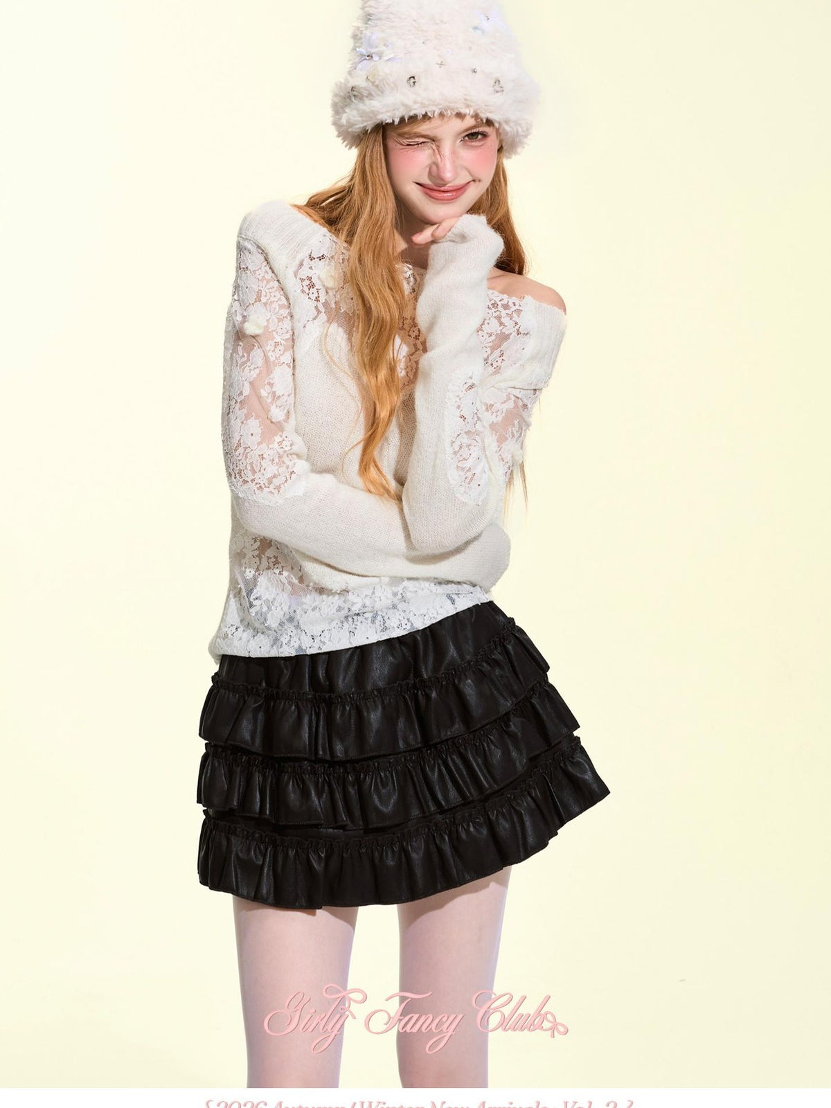 Girly Fancy Club Black Ruched Ruffle Trim Pu Women's Tiered Skirts
