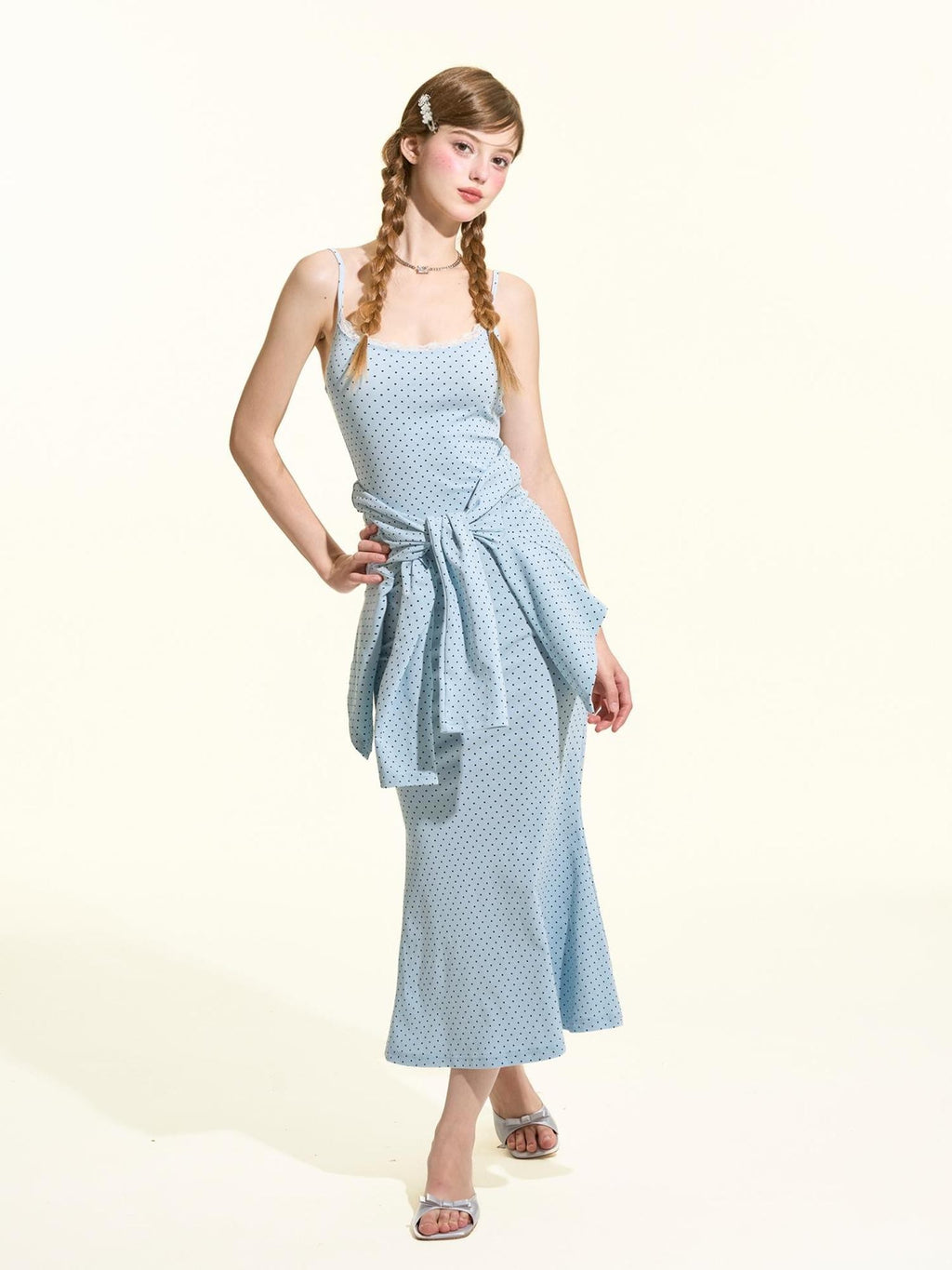 Girly Fancy Club Blue Polka Dot Ruffle Slim Fit Women's Cotton Matching Skirt Sets