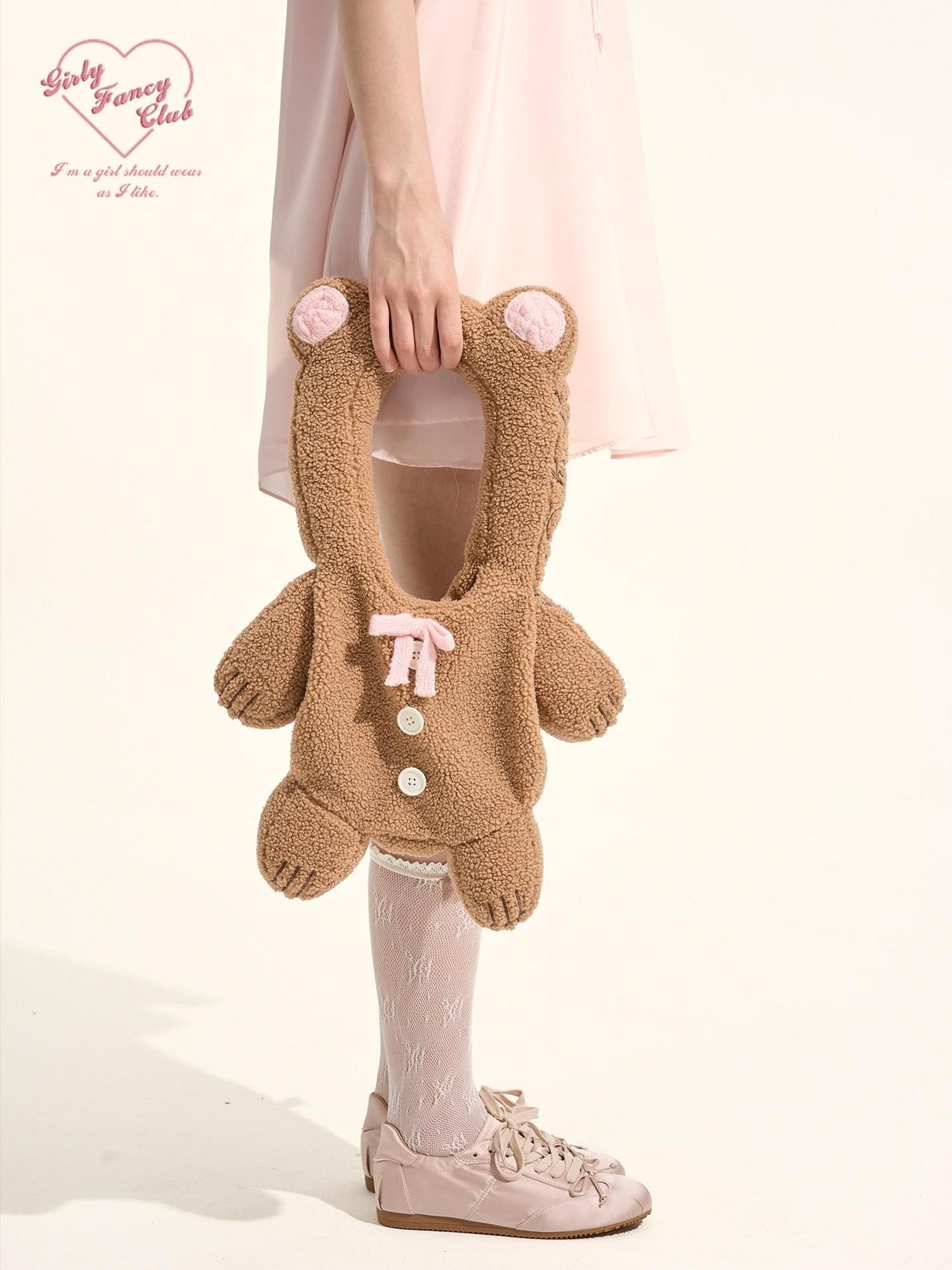 Girly Fancy Club Brown Cookie Bear Sherpa Fleece Stuffed Shaped Women's Polyester Handbags