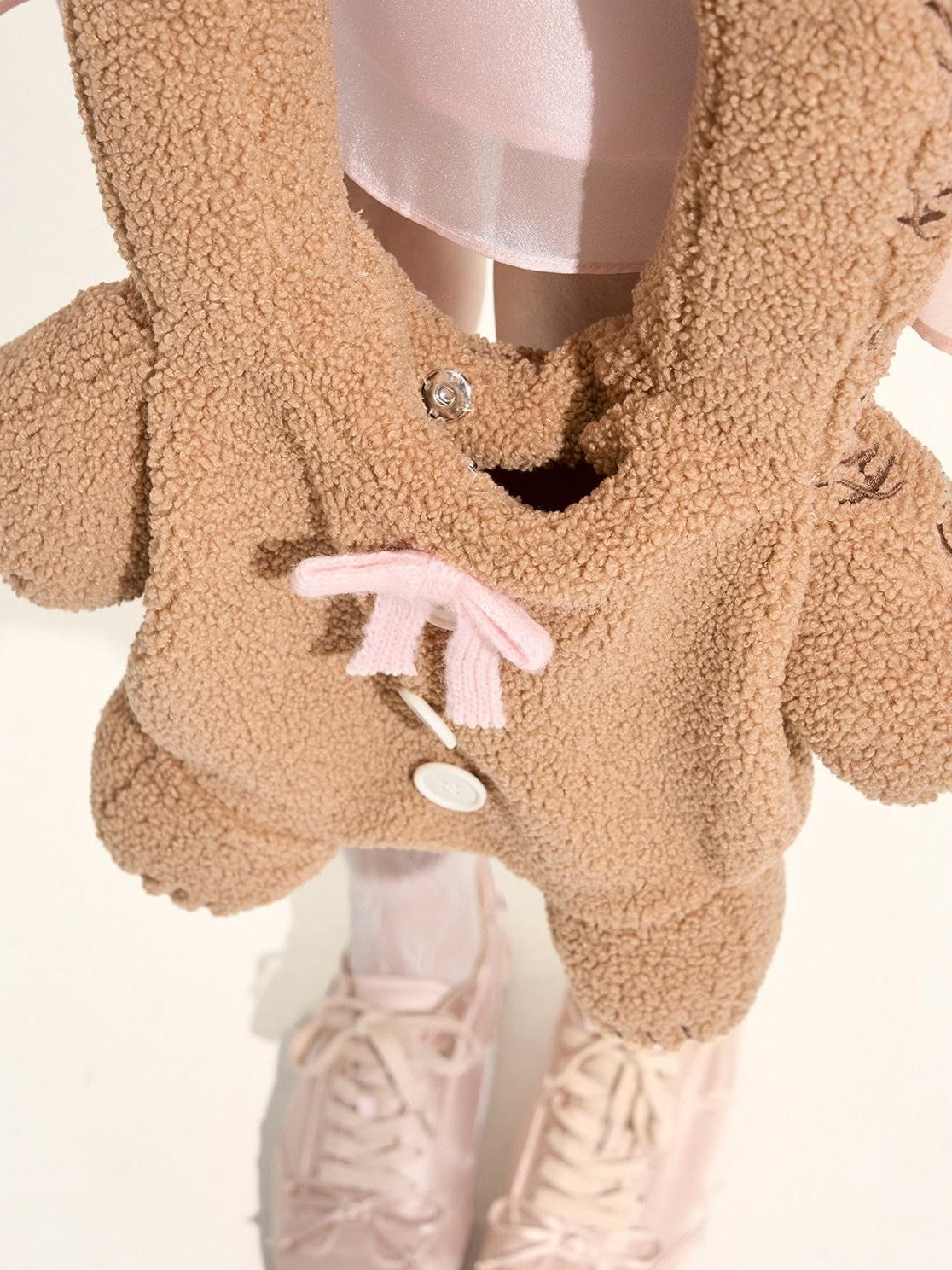 Girly Fancy Club Brown Cookie Bear Sherpa Fleece Stuffed Shaped Women's Polyester Handbags