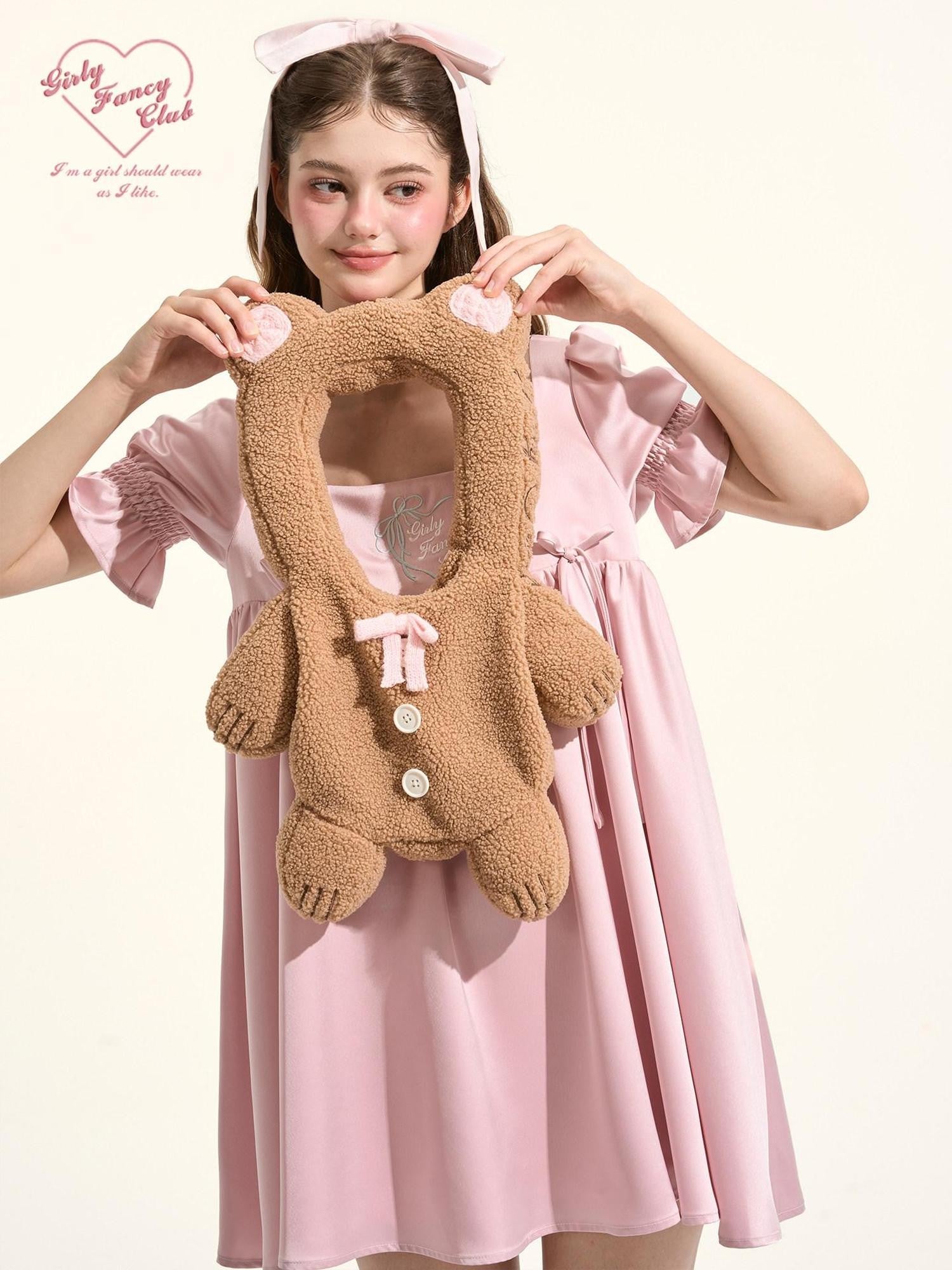 Girly Fancy Club Brown Cookie Bear Sherpa Fleece Stuffed Shaped Women's Polyester Handbags