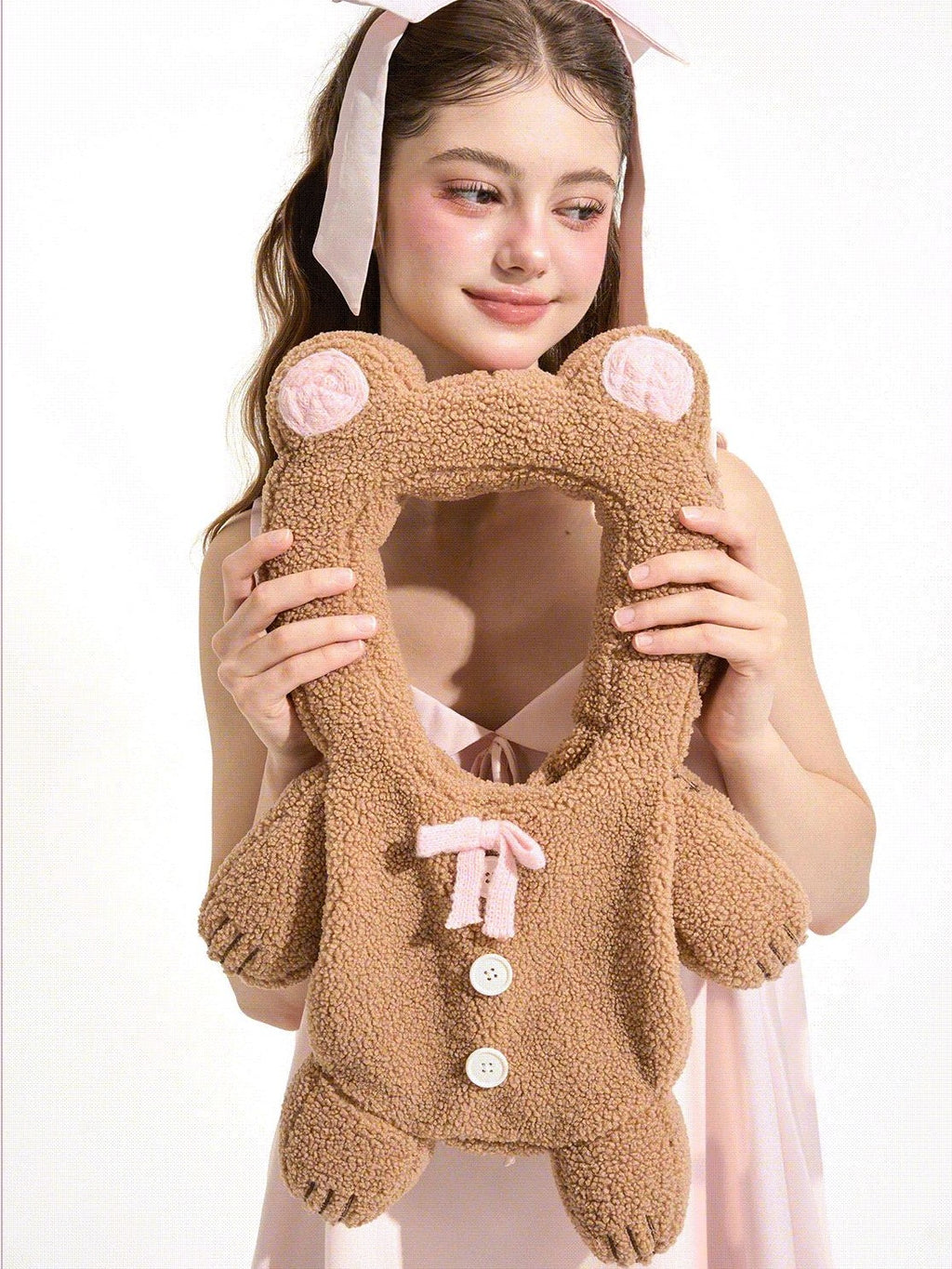 Girly Fancy Club Brown Cookie Bear Sherpa Fleece Stuffed Shaped Women's Polyester Handbags