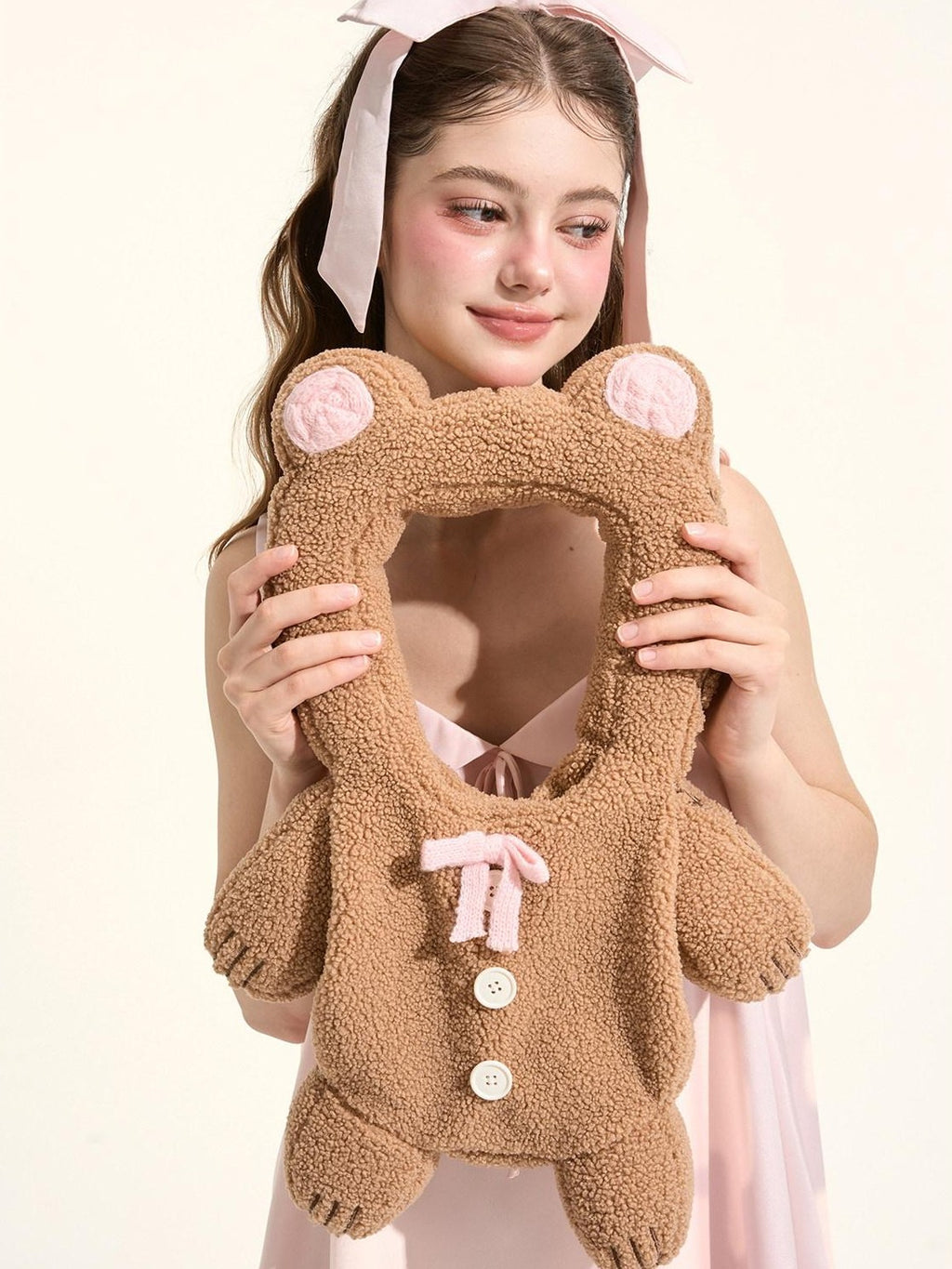 Girly Fancy Club Brown Cookie Bear Sherpa Fleece Stuffed Shaped Women's Polyester Handbags