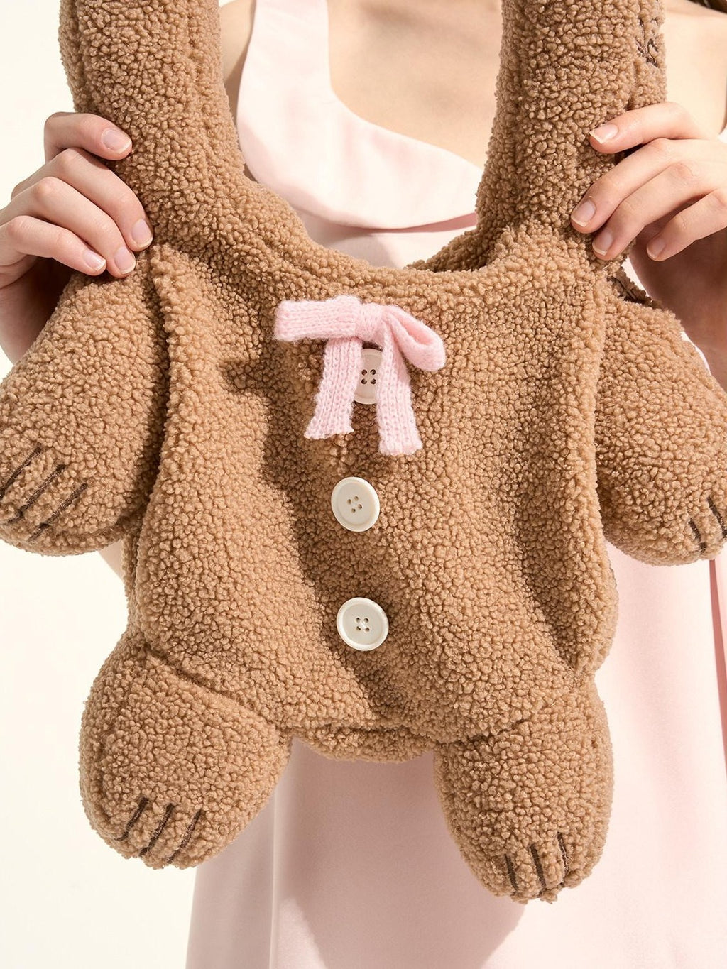 Girly Fancy Club Brown Cookie Bear Sherpa Fleece Stuffed Shaped Women's Polyester Handbags