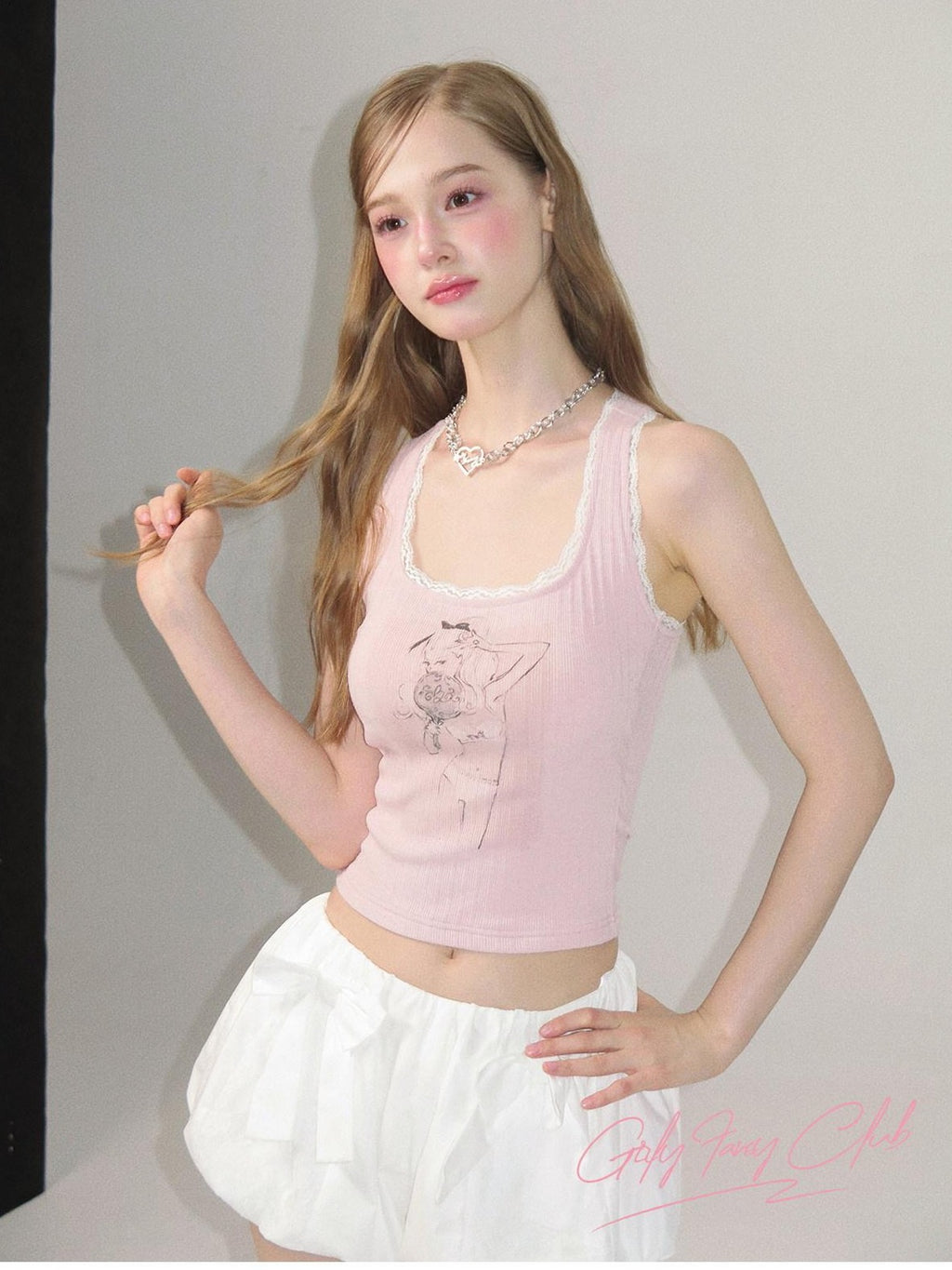 Girly Fancy Club Character Print U Neck Slim Fit Y Strap Cropped Women's Viscose Tank Tops