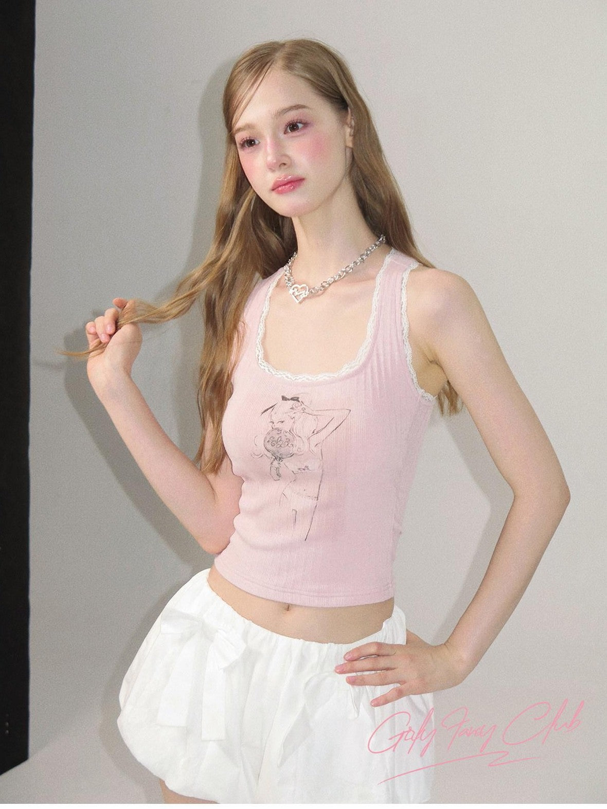 Girly Fancy Club Character Print U Neck Slim Fit Y Strap Cropped Women's Viscose Tank Tops