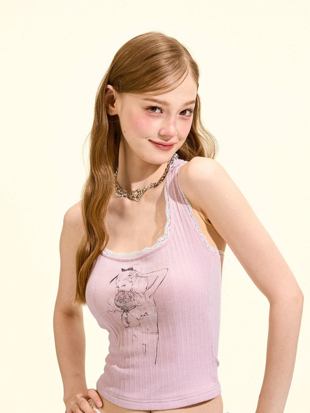 Girly Fancy Club Character Print U Neck Slim Fit Y Strap Cropped Women's Viscose Tank Tops
