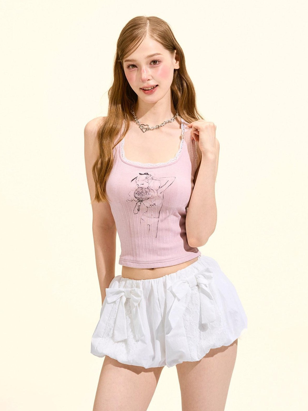 Girly Fancy Club Character Print U Neck Slim Fit Y Strap Cropped Women's Viscose Tank Tops