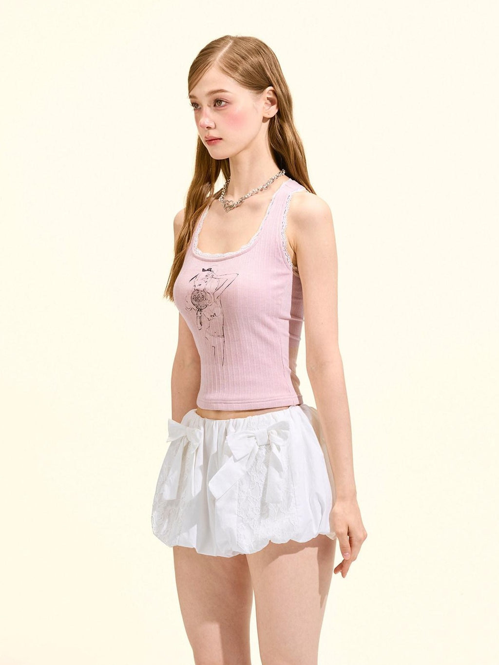 Girly Fancy Club Character Print U Neck Slim Fit Y Strap Cropped Women's Viscose Tank Tops