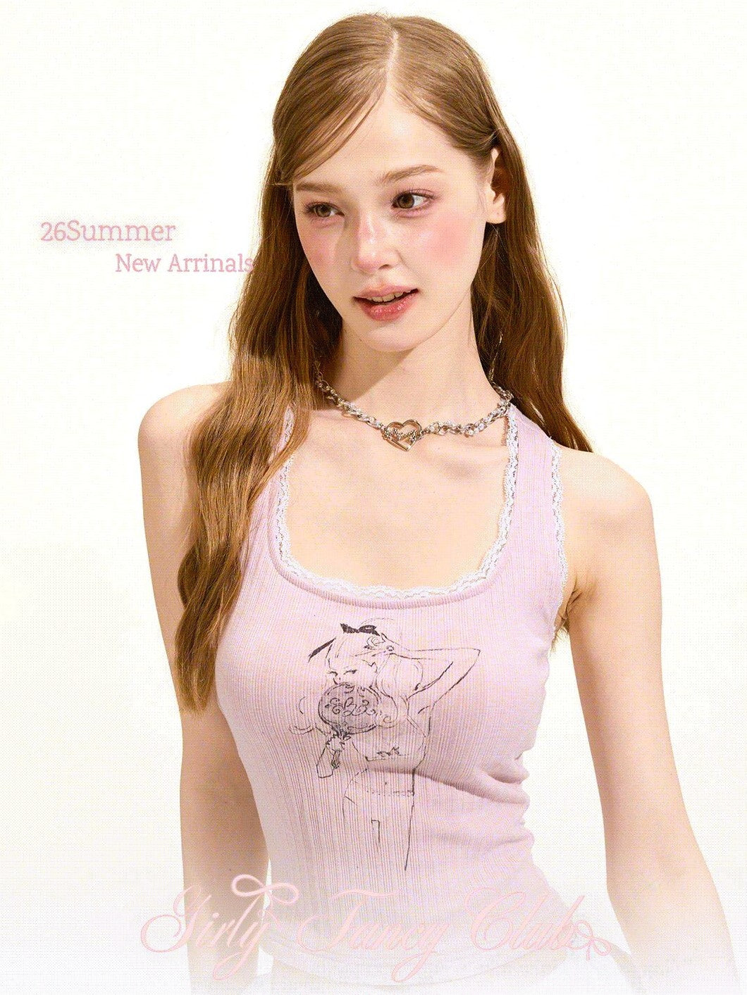 Girly Fancy Club Character Print U Neck Slim Fit Y Strap Cropped Women's Viscose Tank Tops