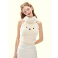 Girly_Fancy_Club_Cream_3d_Dog_Face_Knit_High_Neck_Cut_Shoulder_Women's_Viscose_Blend_Halter_Tops_976050255412_MISSTT