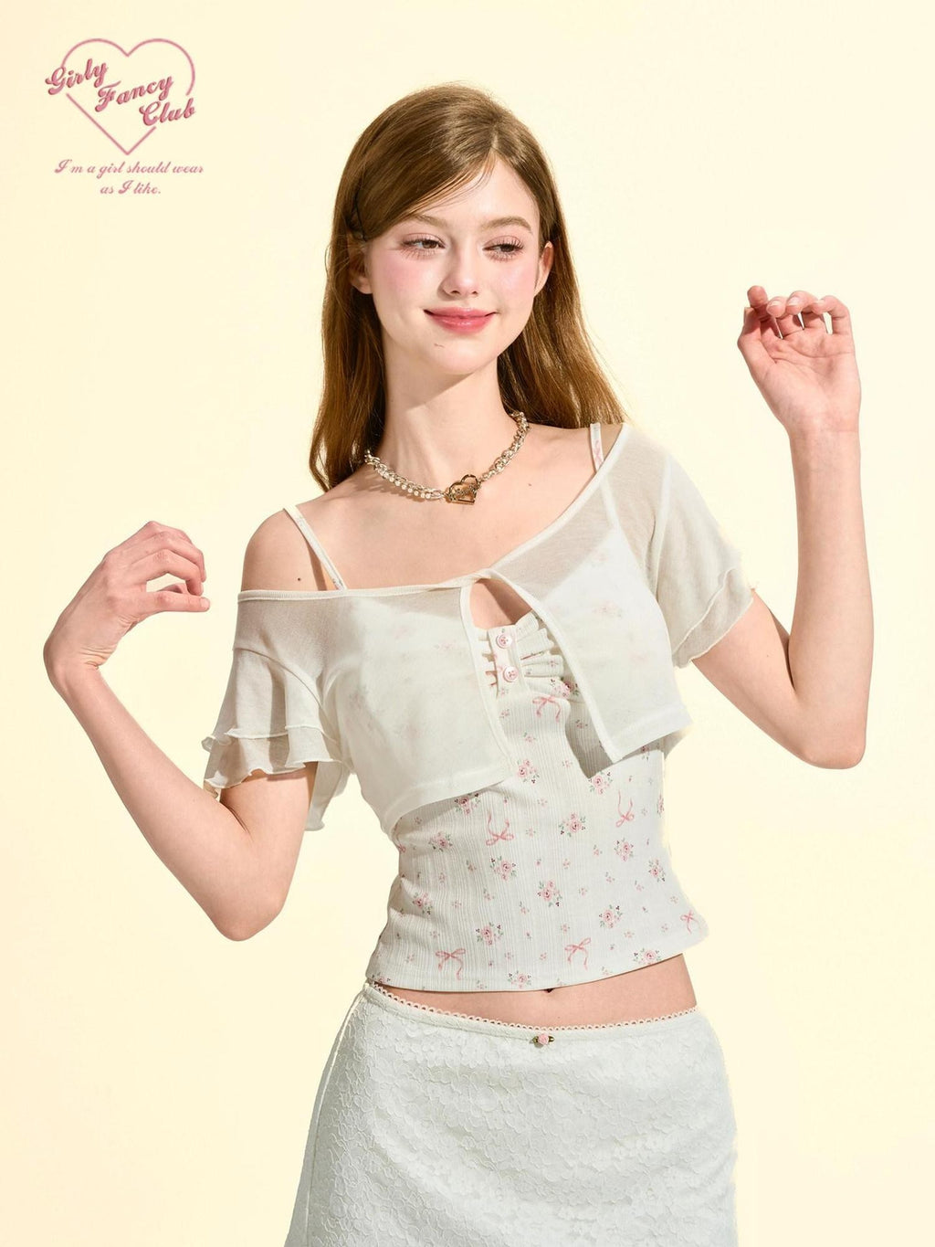 Girly Fancy Club Cream White Knitted Ruffle Sleeves Women's Lyocell Cropped Cardigans