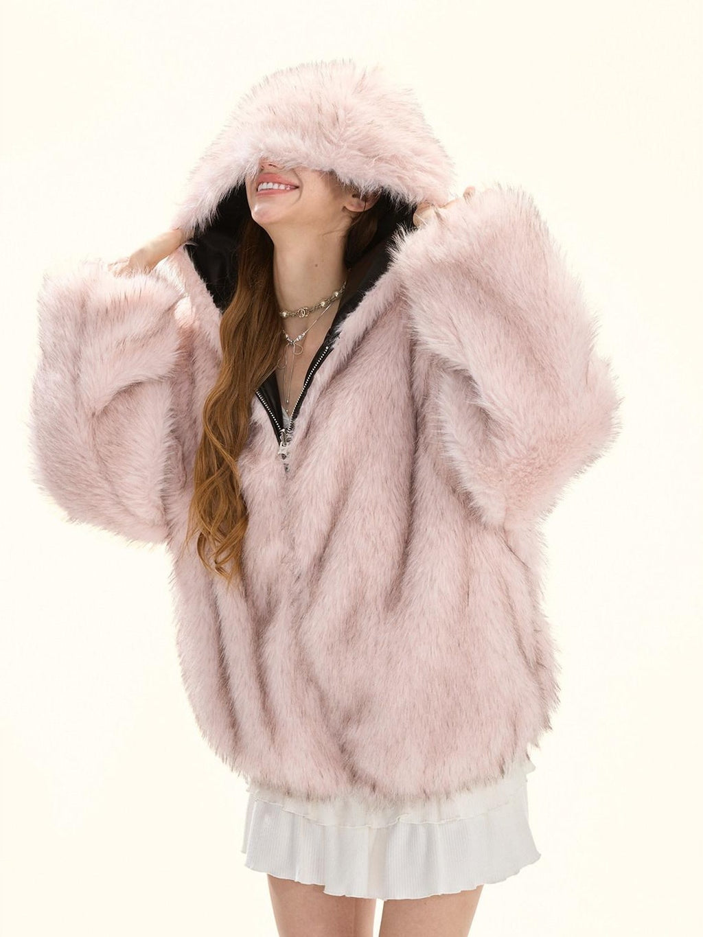 Girly Fancy Club Cute Edgy Reversible Hooded Women's Faux Fur Suede Pu Leather Jackets