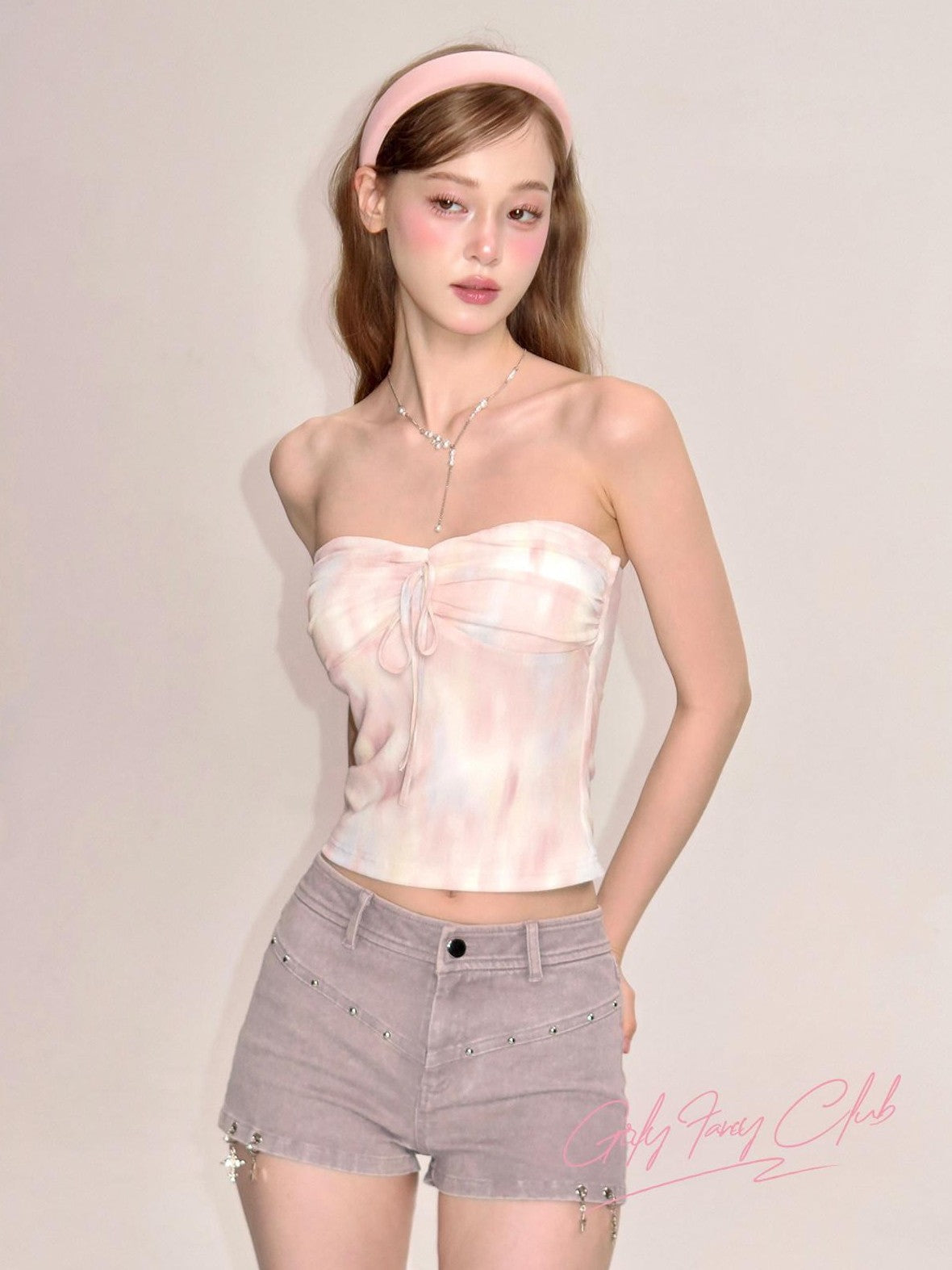 Girly Fancy Club Dreamy Multicolor Backless Slim Built In Pad Women's Polyester Knit Tube Tops