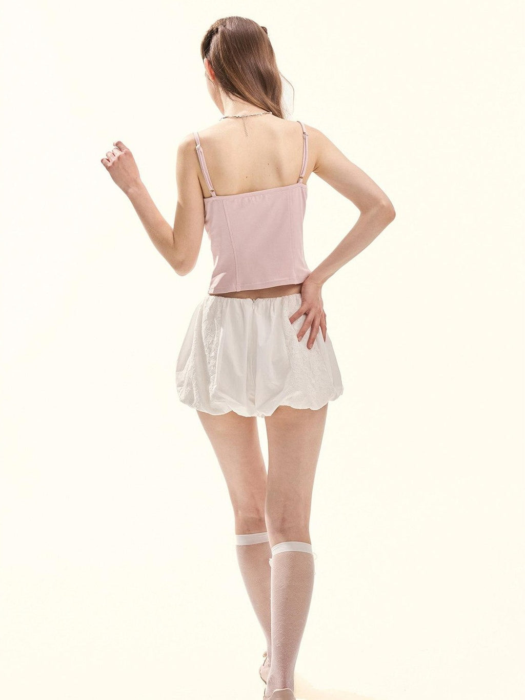 Girly Fancy Club Floral Ruched Lace Ruffle Trim Built In Pad V-neck Women's Camisoles