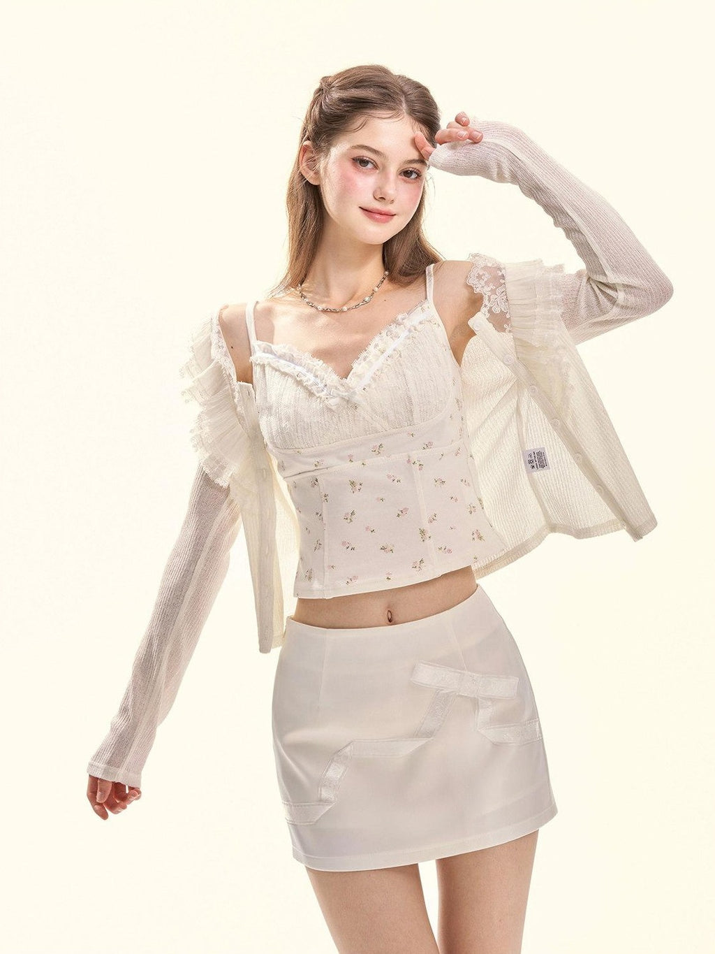 Girly Fancy Club Floral Ruched Lace Ruffle Trim Built In Pad V-neck Women's Camisoles