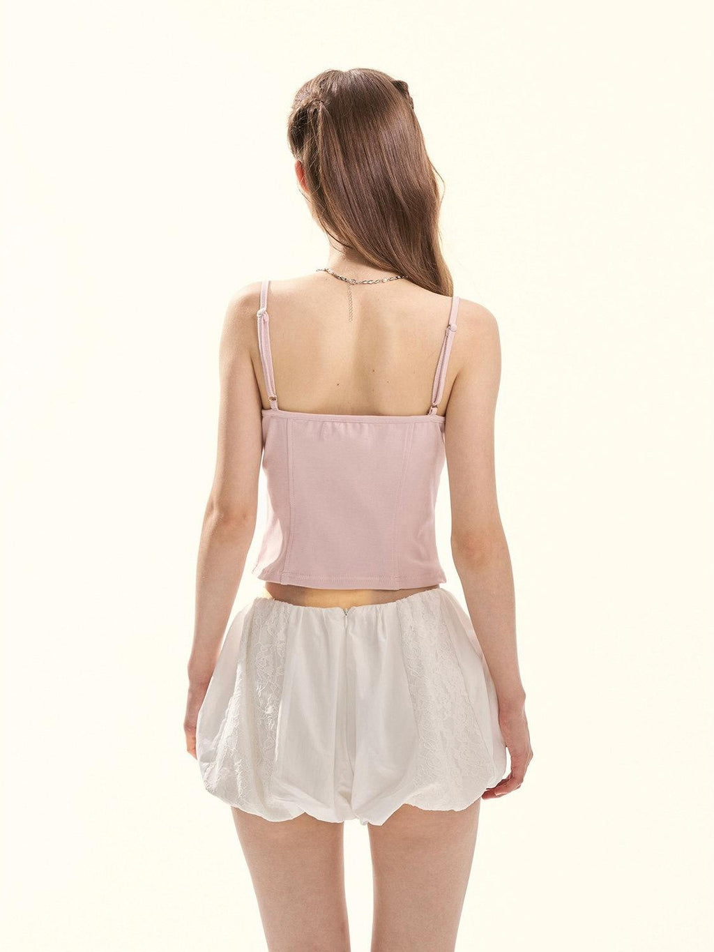 Girly Fancy Club Floral Ruched Lace Ruffle Trim Built In Pad V-neck Women's Camisoles