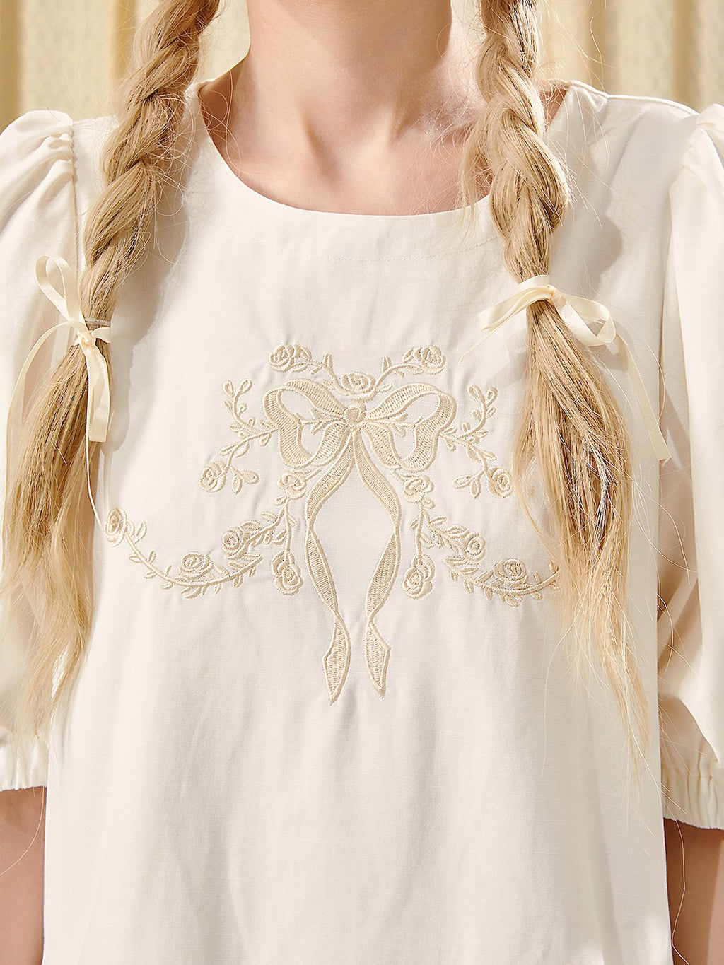 Girly Fancy Club French Court Embroidered Puff Sleeve Doll Women's Tencel Casual Mini Dresses