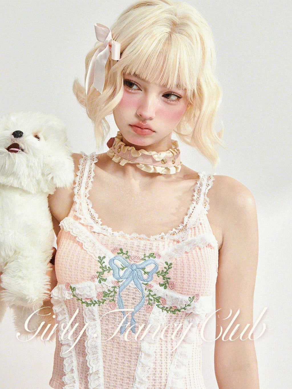 Girly Fancy Club French Embroidered Lace Trim Women's Polyester Cotton Casual Top & Shorts Sets