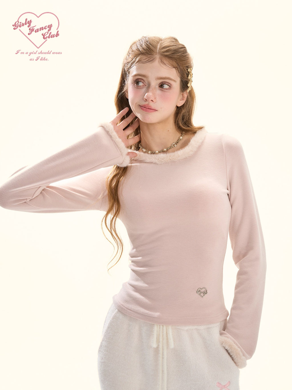 Girly Fancy Club Furry Trim Back Lace Bow Women's Knit Brushed Plush Sweaters