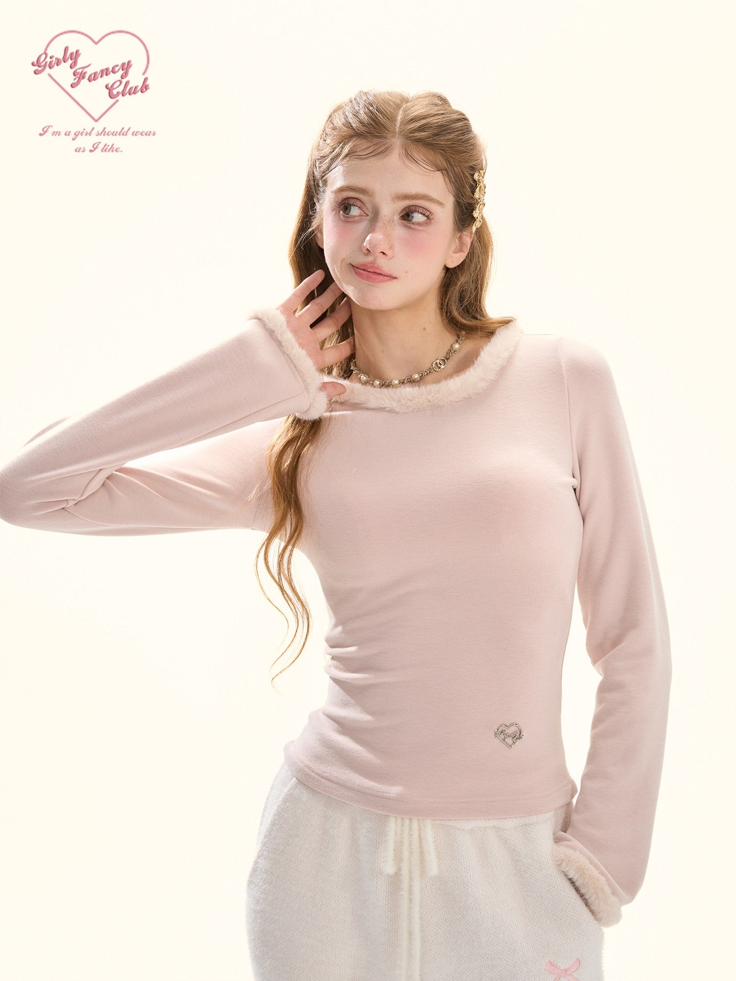 Girly Fancy Club Furry Trim Back Lace Bow Women's Knit Brushed Plush Sweaters