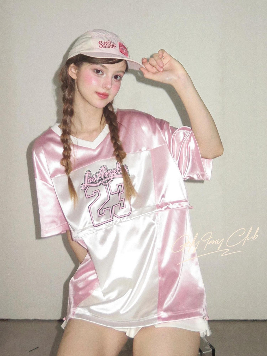 Girly Fancy Club Glow Pink Colorblock Spliced Number Print Women's Polyester Oversized T-shirts