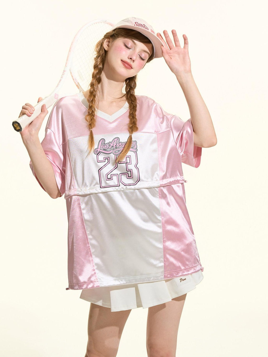 Girly Fancy Club Glow Pink Colorblock Spliced Number Print Women's Polyester Oversized T-shirts