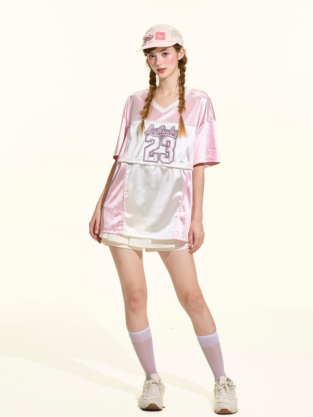 Girly Fancy Club Glow Pink Colorblock Spliced Number Print Women's Polyester Oversized T-shirts