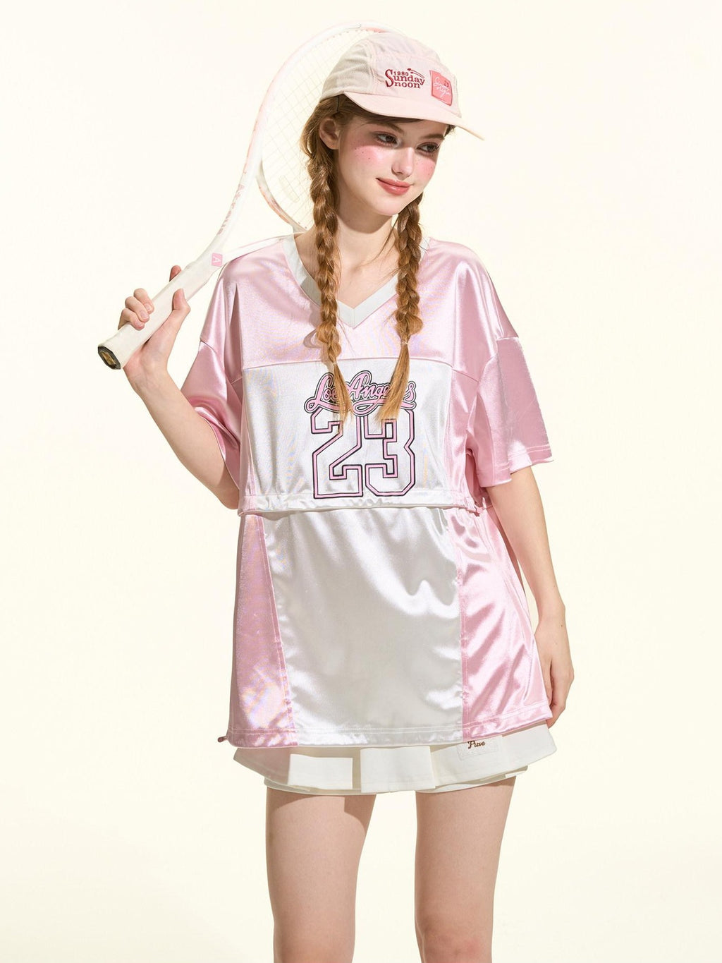 Girly Fancy Club Glow Pink Colorblock Spliced Number Print Women's Polyester Oversized T-shirts