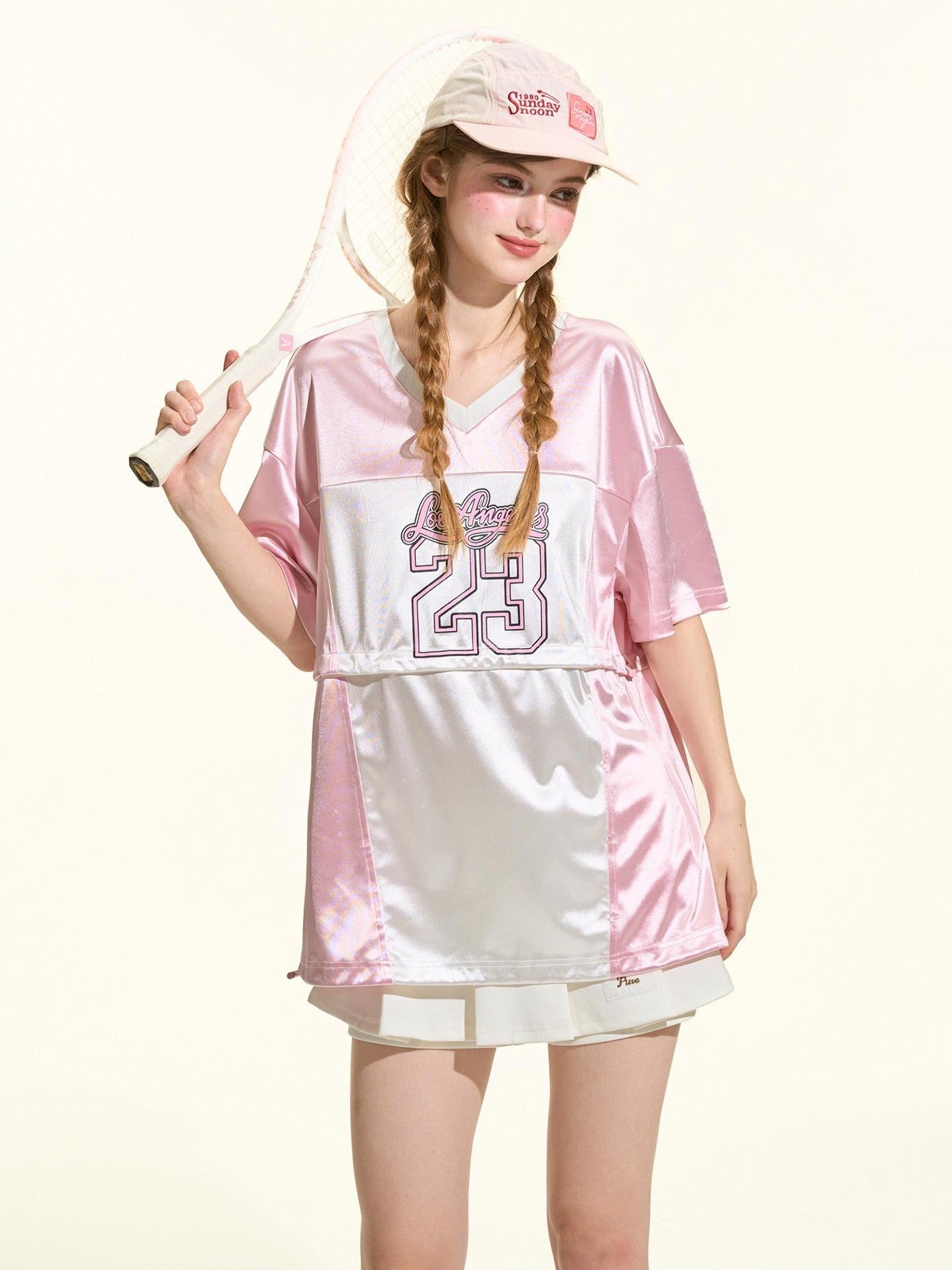 Girly Fancy Club Glow Pink Colorblock Spliced Number Print Women's Polyester Oversized T-shirts