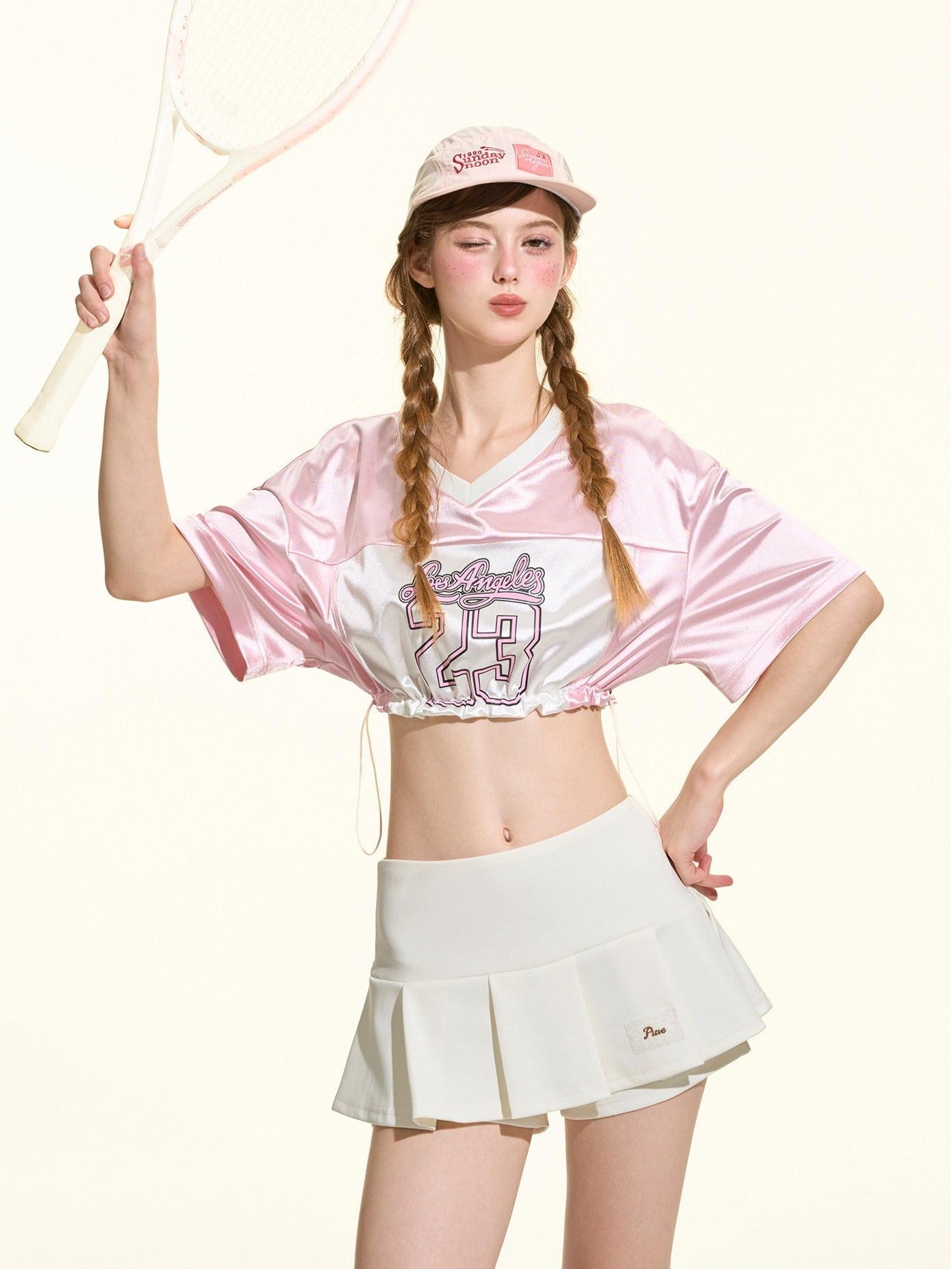 Girly Fancy Club Glow Pink Colorblock Spliced Number Print Women's Polyester Oversized T-shirts